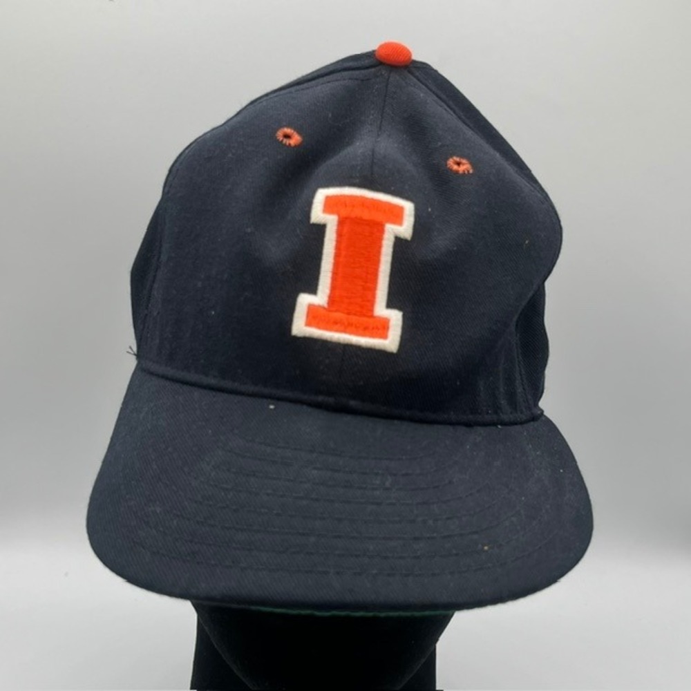 Vintage Illinois Fighting Illini Hat Pro-Line Cap Co Fitted Navy Blue Kids 7